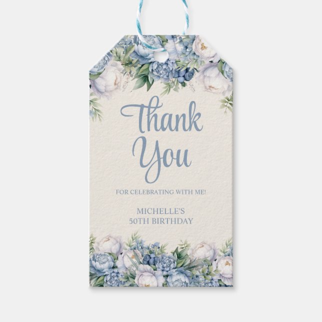 Étiquettes-cadeau Roses Bleues Dusty 50e anniversaire (Devant)