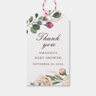 Étiquettes-cadeau Roses d'aquarelle. Baby shower floral merci