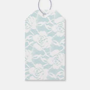 Étiquettes-cadeau Roses de dentelle blanche à la menthe