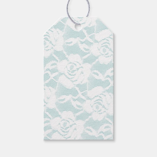 Étiquettes-cadeau Roses de dentelle blanche à la menthe (Devant)