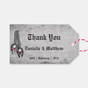 Étiquettes-cadeau Roses de sang et Merci Mariage gothique rouge soie