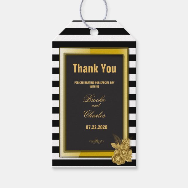Étiquettes-cadeau Roses d'or Art Déco, Merci Mariage Grilles (Devant)