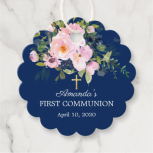 Étiquettes Cadeau Roses et pivoines roses rousses Première communion