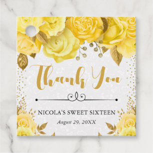 Étiquettes Cadeau Roses Glam Jaune Aquarelle Sweet Sixteen