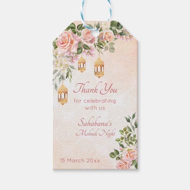 Étiquettes-cadeau Roses rose crème pastel aux lanternes marocaines (Devant)