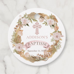 Étiquettes Cadeau Roses rose   Herbes séchées Flora Girl Baptism