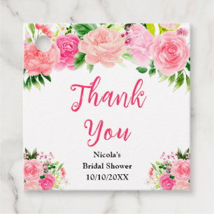 Étiquettes Cadeau Roses Roses avec Feuillage pour Baby Shower