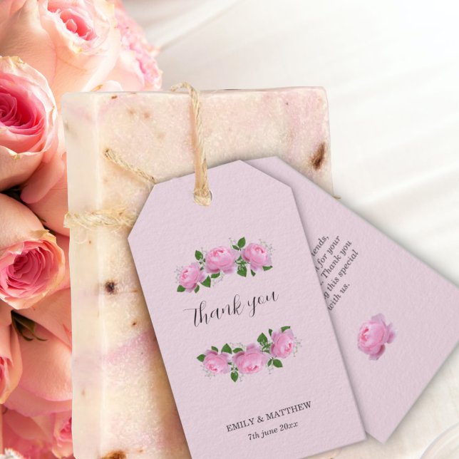 Étiquettes-cadeau Roses roses parfumées, Merci Mariage, (Créateur téléchargé)