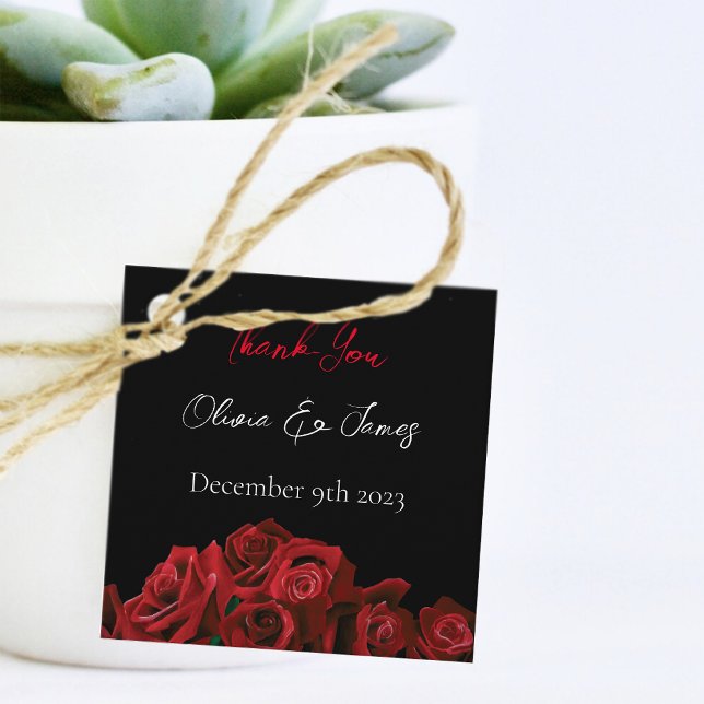 Étiquettes Cadeau Roses rouges Blanc noir Elégance intemporelle (Créateur téléchargé)