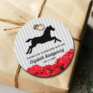 Étiquettes Cadeau Roses rouges Blancs noirs Derby Race Horse