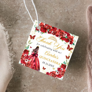Étiquettes Cadeau Roses rouges Papillons floraux Quinceañera Princes