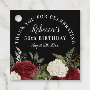 Étiquettes Cadeau Roses rouges sur Noir 50e anniversaire Merci