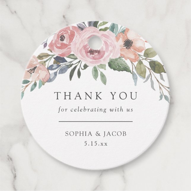 Étiquettes Cadeau Roses subtils d'aquarelle | Mariage floral (Devant)