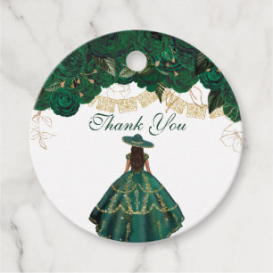 Étiquettes Cadeau Roses verts Élégant Floral Charro Quinceanera