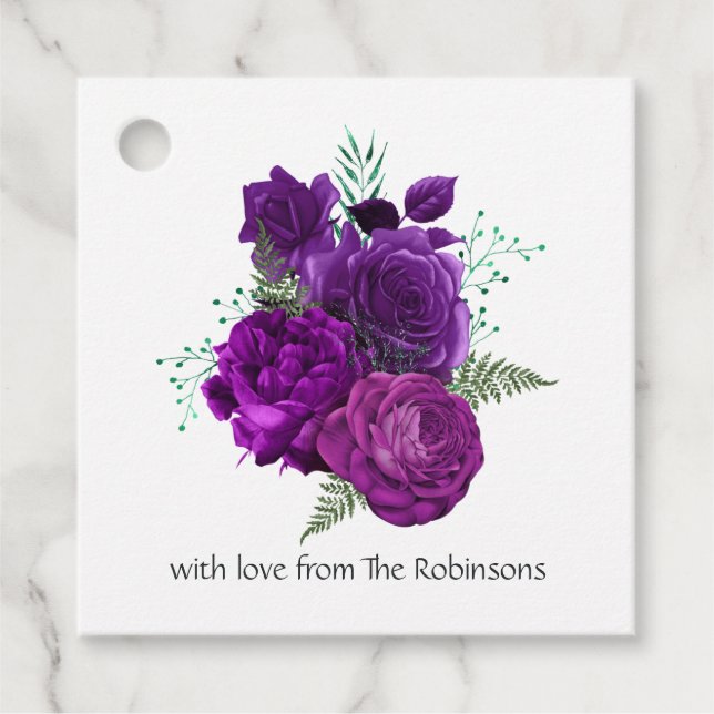 Étiquettes Cadeau Roses Violettes et Vertes (Devant)