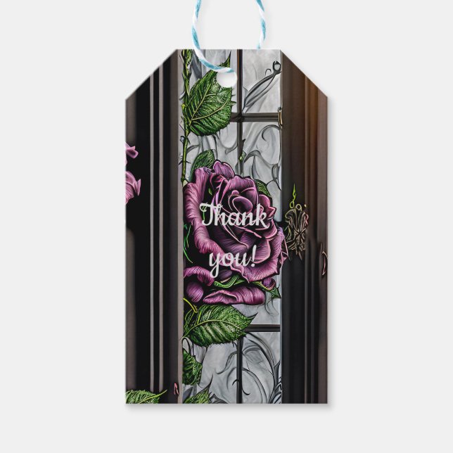 Étiquettes-cadeau Roses violettes près de la fenêtre - style gothiqu (Devant)