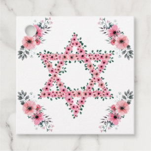 Étiquettes Cadeau Rosh Hashanah Étoile de David Rose Fleur Blanche