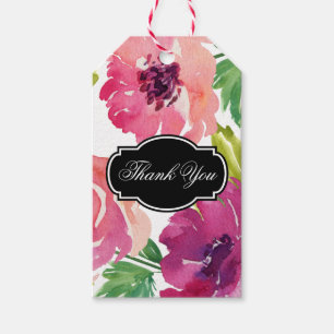 Étiquettes-cadeau Rosy Rose Aquarelle Merci Floral