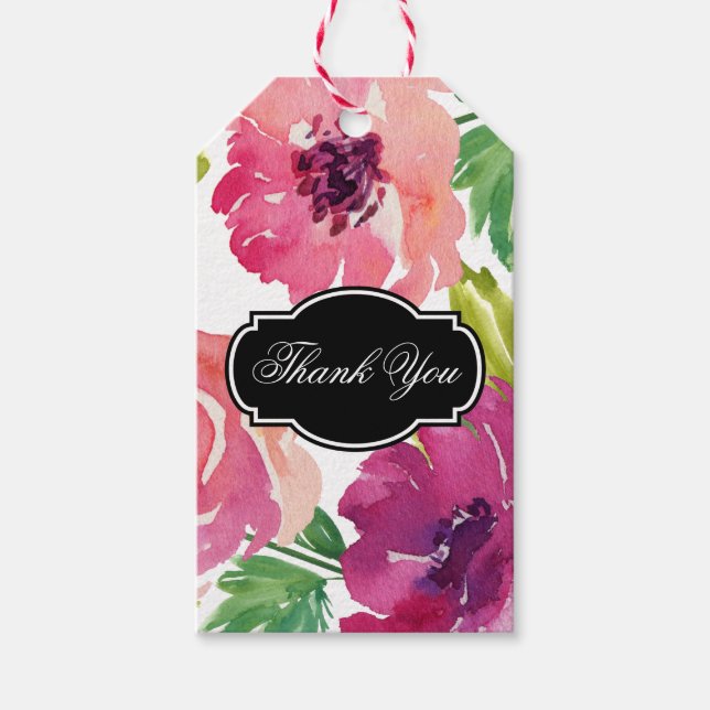 Étiquettes-cadeau Rosy Rose Aquarelle Merci Floral (Devant)