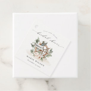 Étiquettes Cadeau Roue d'ancre nautique Feuillue Florale Fête de mar