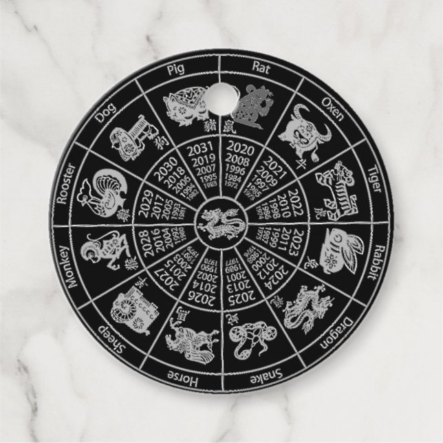 Étiquettes Cadeau Roue Zodiac de l'horoscope chinois (Devant)