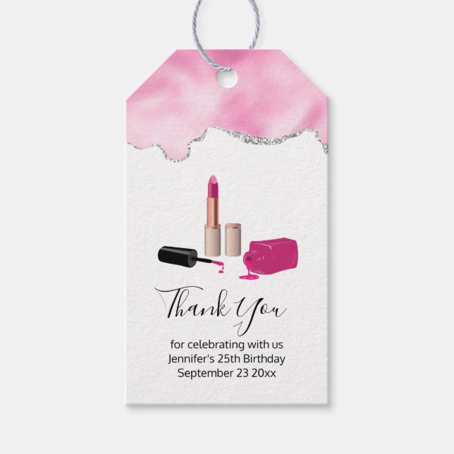 Étiquettes-cadeau Rouge à lèvre rose et ongle Merci polonais (Devant)