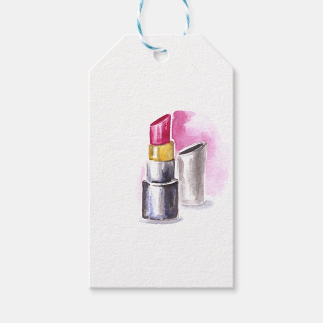 Étiquettes-cadeau Rouge à lèvres rose (Devant)