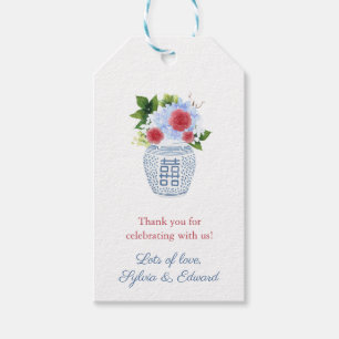 Étiquettes-cadeau Rouge Blanc Bleu Fleurs Ginger Jar Baby shower