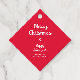 Étiquettes Cadeau Rouge Blanc Diamant Bonne Année Joyeux Noël