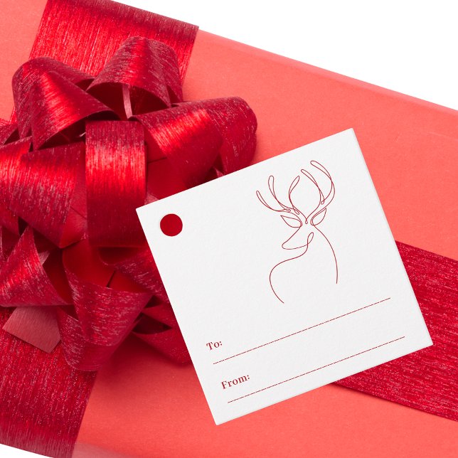 Étiquettes Cadeau Rouge blanc rennes abstraits Noël moderne (Créateur téléchargé)