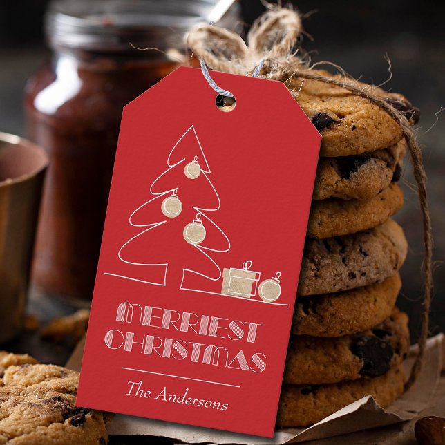 Étiquettes-cadeau Rouge de Noël le plus joli (Merriest Christmas Red and Gold Gift or Favor Tags)