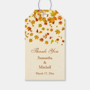 Étiquettes-cadeau Rouge et or automne érable feuille Mariage Merci
