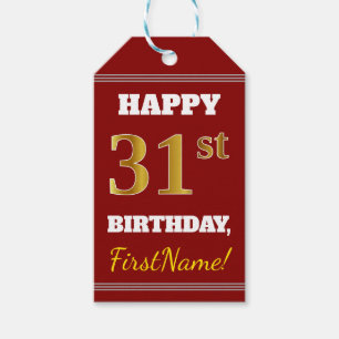 Étiquettes-cadeau Rouge, Faux Gold 31e anniversaire + Nom personnali