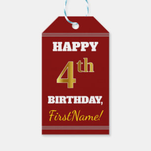 Étiquettes-cadeau Rouge, Faux Gold 4e anniversaire + Nom personnalis