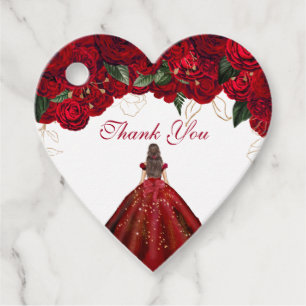 Étiquettes Cadeau Rouge Floral Élégant Rose Anniversaire Merci