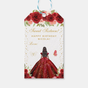 Étiquettes-cadeau Rouge Floral Peau Sombre Princesse Douze Ans