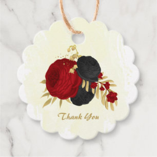 Étiquettes Cadeau rouge foncé et fleurs noires or mariage