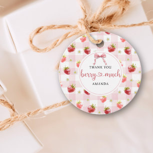 Étiquettes Cadeau Rouge Fraise Rose Carreaux Merci Beaucoup