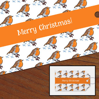 Étiquettes-cadeau Rouge-gorge européen Joyeux Noël ! Motif