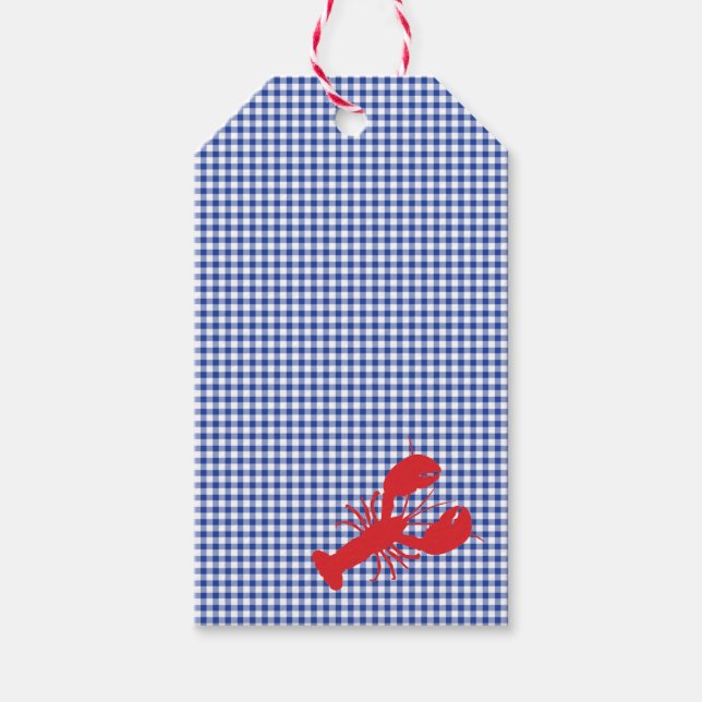 Étiquettes-cadeau Rouge Homard Bleu Blanc En vichy Designer Preppy (Devant)