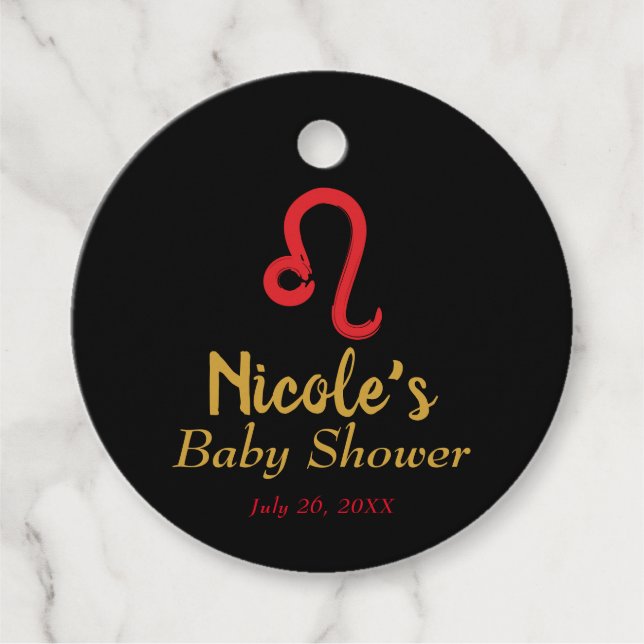 Étiquettes Cadeau Rouge LEO Zodiaque Juillet Août Astrologie Baby Sh (Devant)