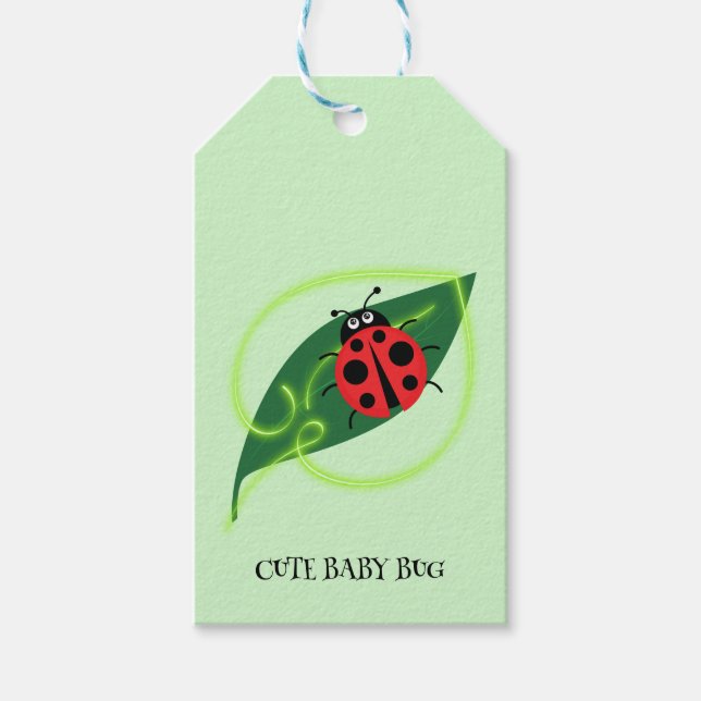 Étiquettes-cadeau Rouge mignonne coccinelle Vert Amour Feuil enfant (Devant)