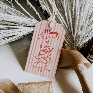 Étiquettes-cadeau Rouge Rétro Arbre de Noël Amusant Dessiné à la Mai