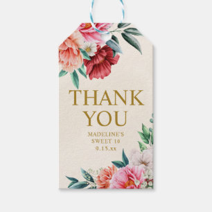 Étiquettes-cadeau Rouge Rose Floral Sweet 16