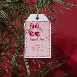 Étiquettes-cadeau Rouge Rose Mignon Nœud Cerise sur le Haut Shower d