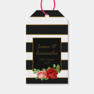 Étiquettes-cadeau Rouge Rose, Noir, Blanc & Or -