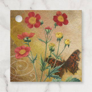 Étiquettes Cadeau Rouge Rustique Geum & Papillon Floral