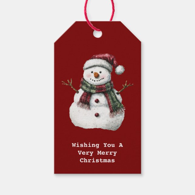 Étiquettes-cadeau Rouge vert Joyeux Noël Snowman (Devant)