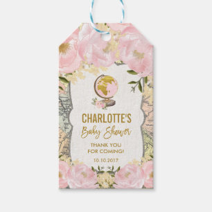 Étiquettes-cadeau Rougissent la faveur florale rose d'aventure de