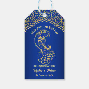 Étiquettes-cadeau Royal bleu or paon Indien Arabe design